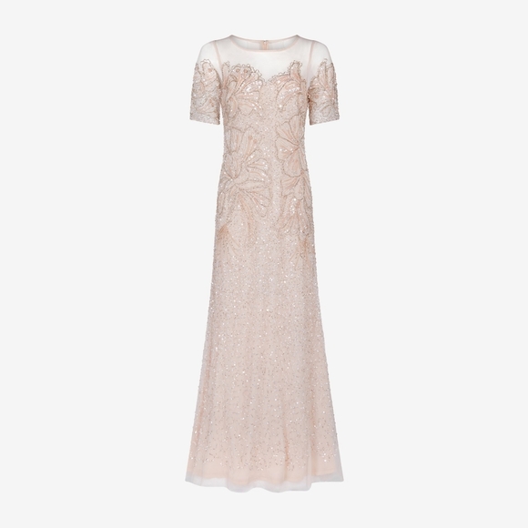 Adrianna Papell Dresses Beaded Elbow Sleeve Gown Poshmark